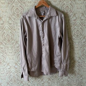 DKNY Slim Fit Grey & White Pinstriped Button Down Shirt Size L   16 1/2 - 36/37